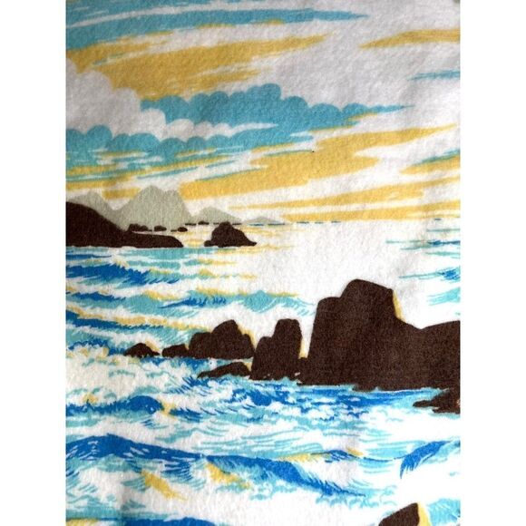 Vintage Beacon Sunset Isle Twin Full Blanket Blue Yellow Sea Ocean 72x90 New - Picture 7 of 9